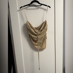 Onia Beige Ruched Cowl Neck Camisole